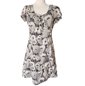 Esprit Gray Floral Print Empire Waist Fully Lined S. Sleeve Women's Dress Size 8